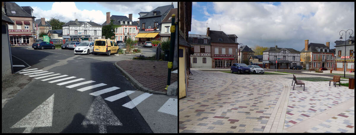 Aménagement de la place de Boissey-le-Châtel : avant / après